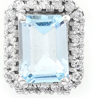1.25 Ct Octagon Blue Topaz, White Zircon, 925 Sterling Silver Pendant