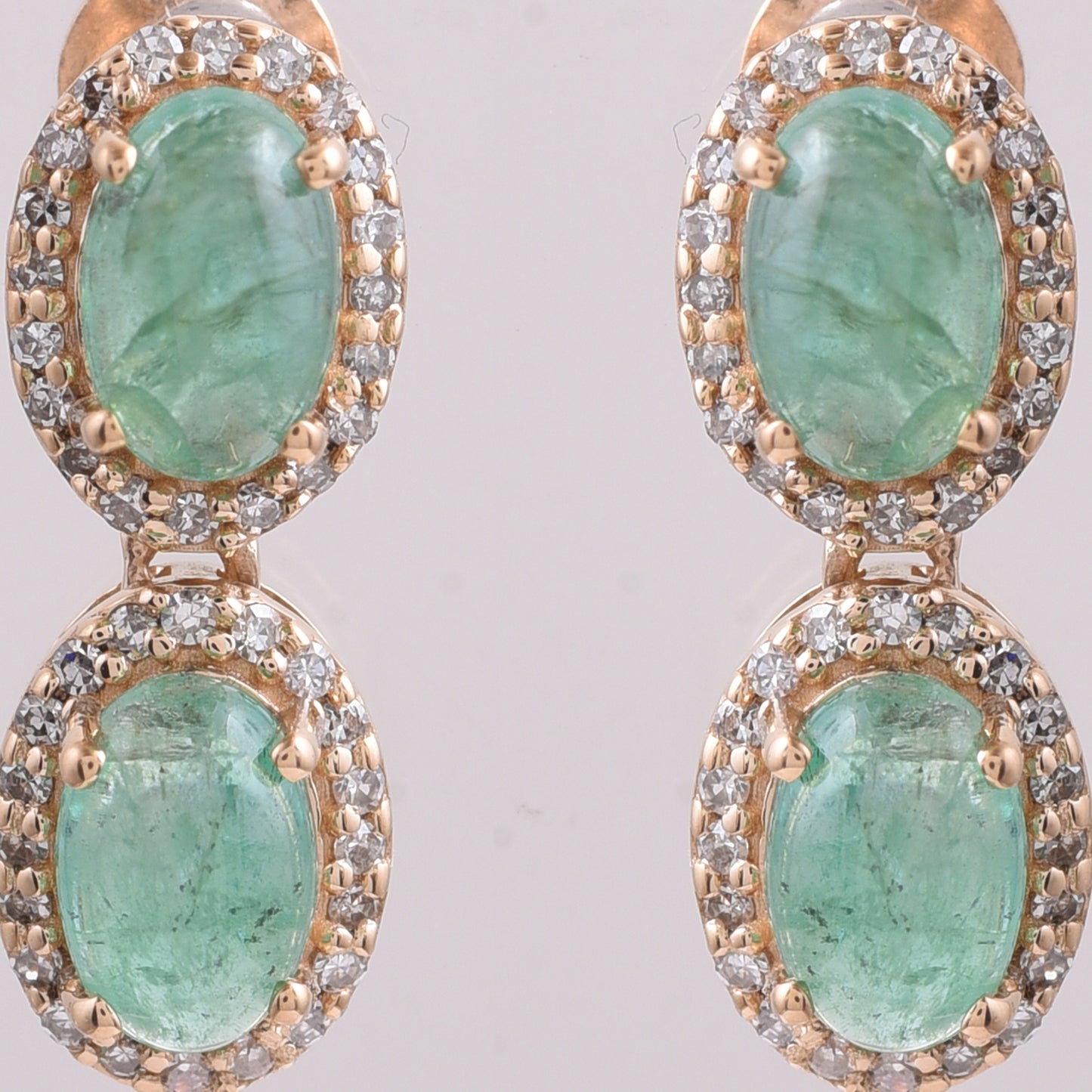 2.53 Ct Oval Cabochon Cut Natural Emerald 14K Gold Earrings