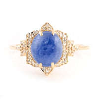 3.47 Ct Oval Cabochon Natural Corunum Sapphire 14K Gold Ring