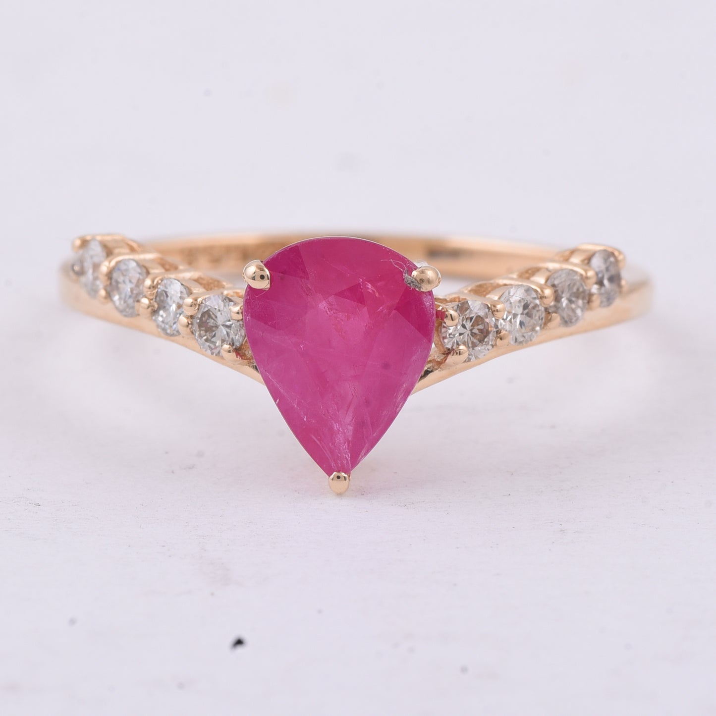 1.39 Ct Pear Natural Ruby 14K Gold Ring