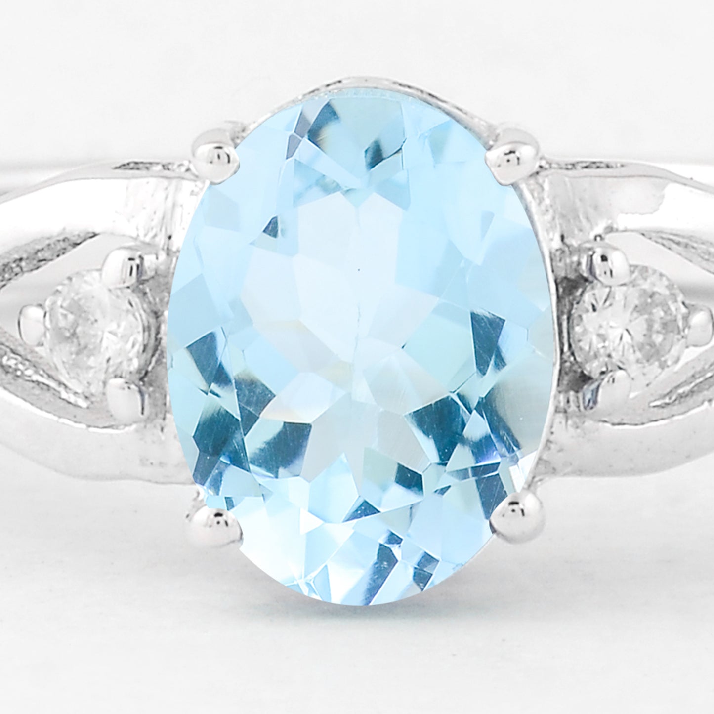 1.58 Ct Oval London Blue Topaz, Cubic Zirconia, 925 Sterling Silver Ring
