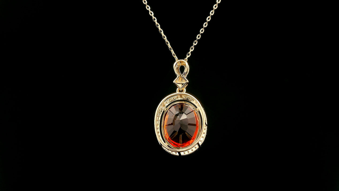 6.20 Ct Oval Hessonite 14K Gold Pendant