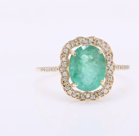 2.20 Ct Oval Mixed Cut Natural Emerald 14K Gold Ring