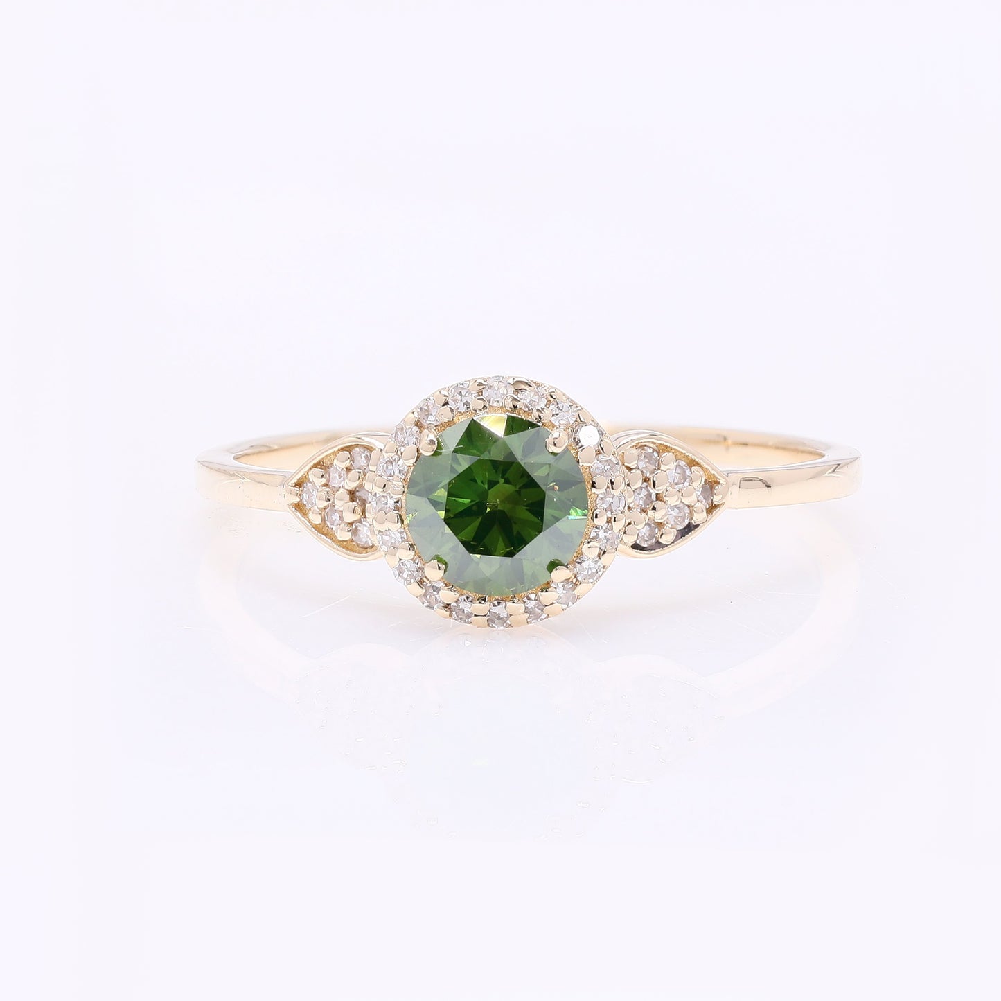 0.66 Ct Round Green Diamond 14K Gold Ring
