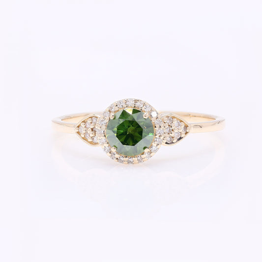 0.66 Ct Round Green Diamond 14K Gold Ring