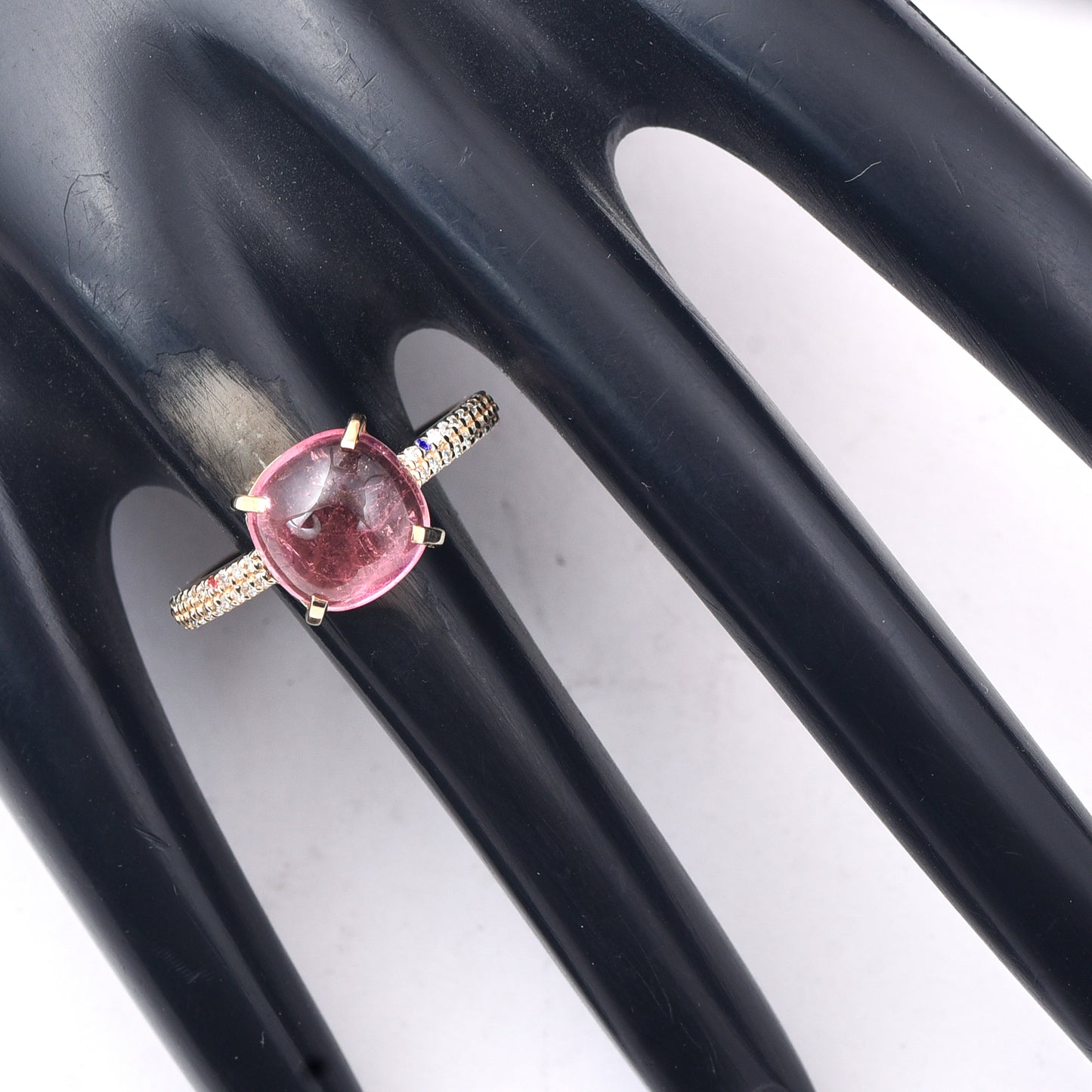 3.52 Ct Cushion Cabochon Cut Natural Pink Tourmaline 14K Gold Ring