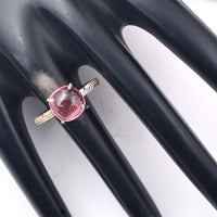 3.52 Ct Cushion Cabochon Cut Natural Pink Tourmaline 14K Gold Ring