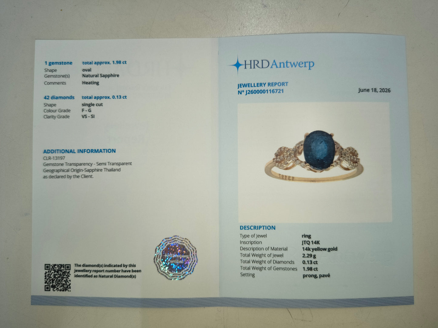 2.11 Ct Oval Natural Sapphire 14K Gold Ring