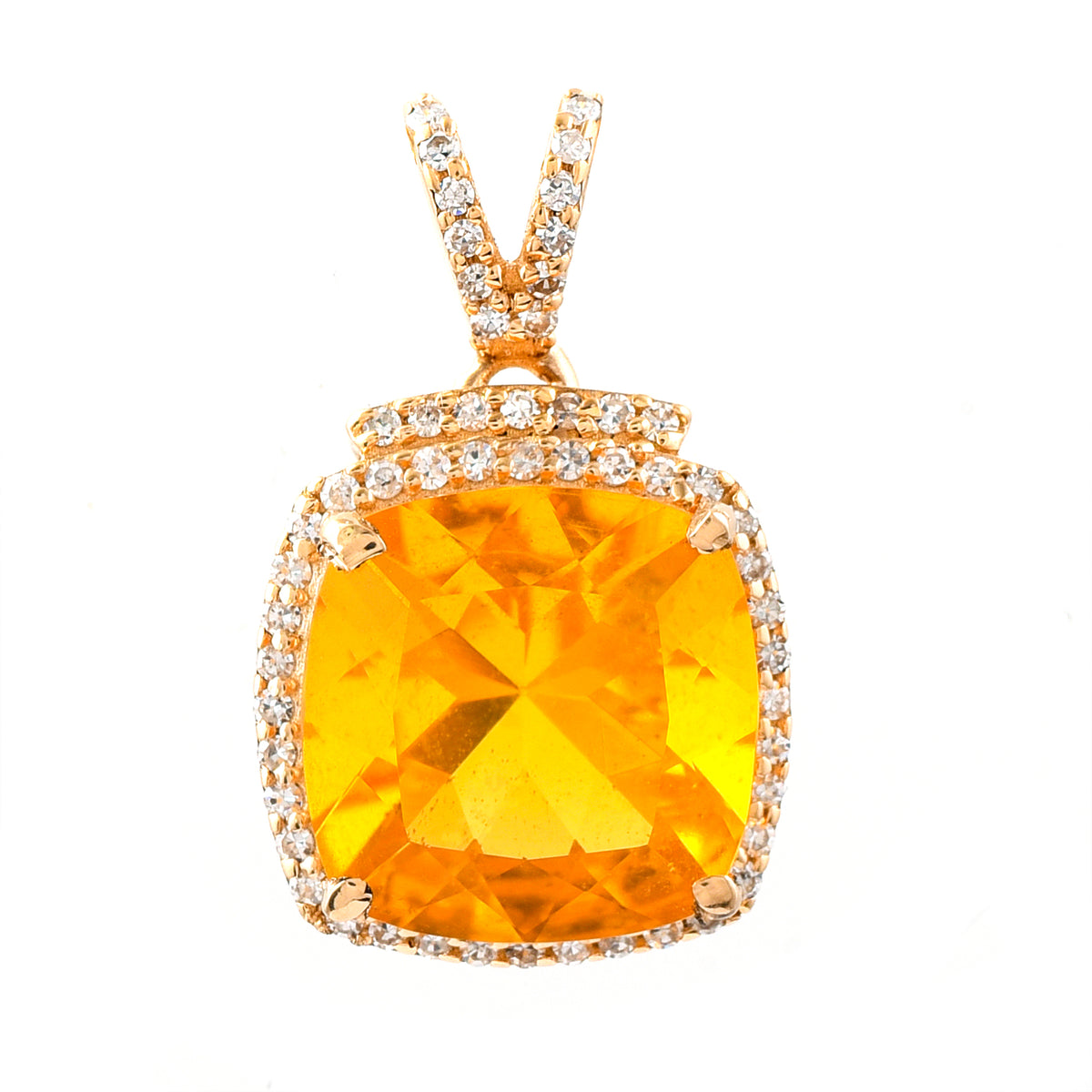 2.83 Ct Cushion Mixed Cut Natural Fire Opal 14K Gold Pendant