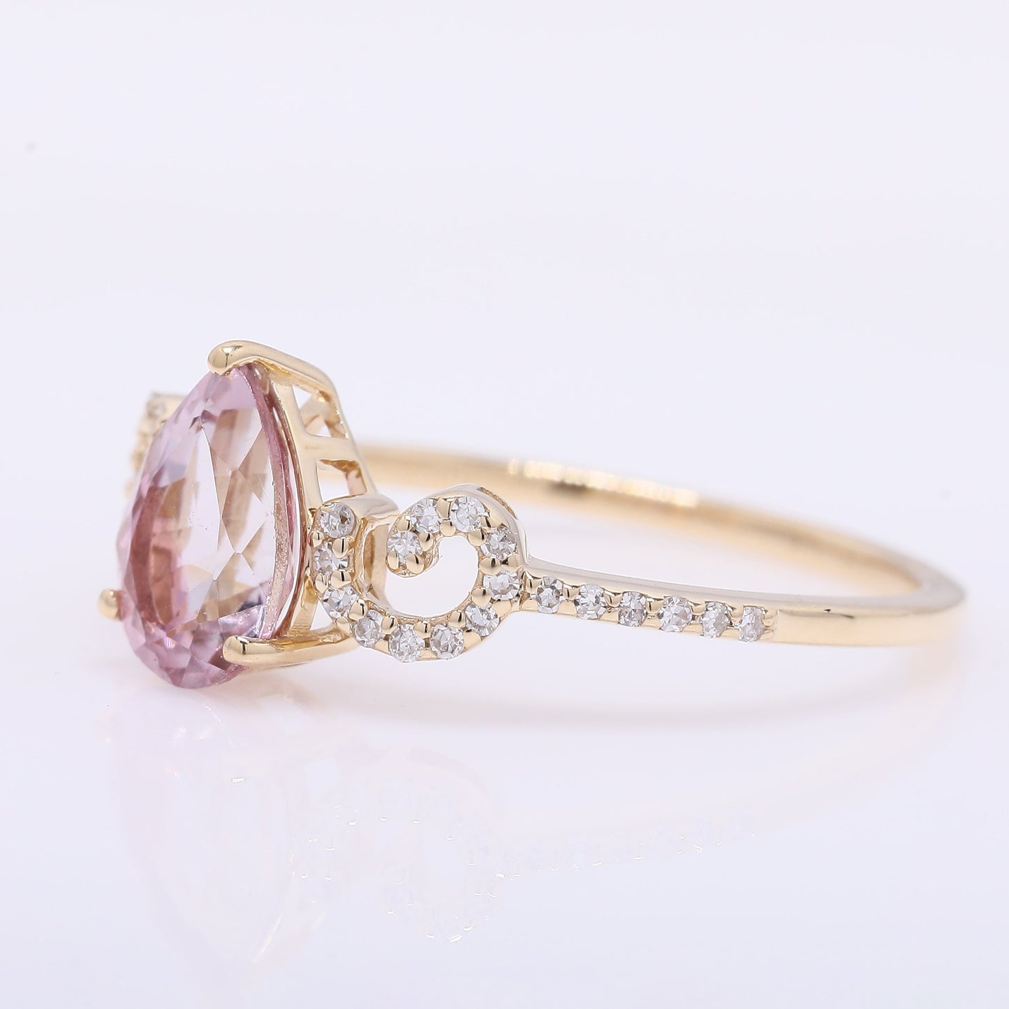 1.16 Ct Pear Mixed Cut Natural Pink Tourmaline 14K Gold Ring