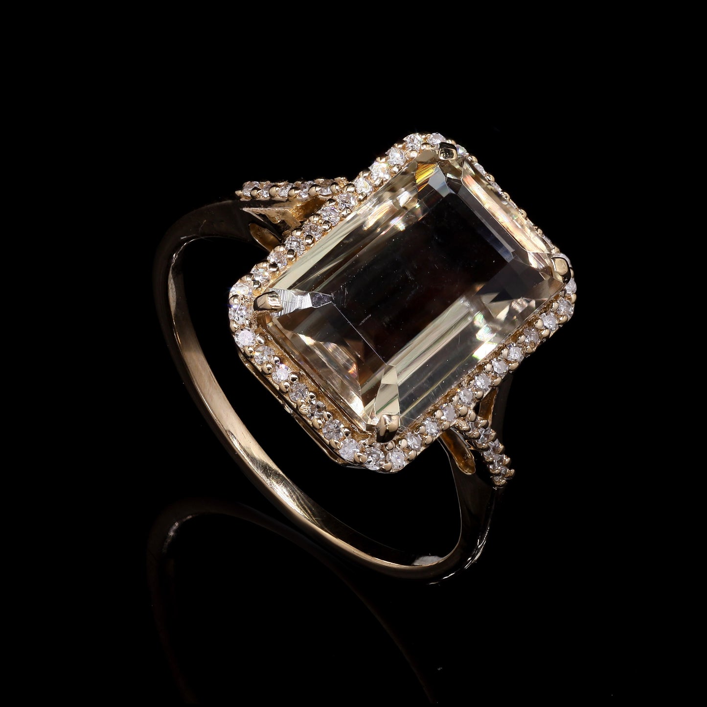 4.84 Ct Octagon Step Cut Natural Sunstone 14K Gold Ring