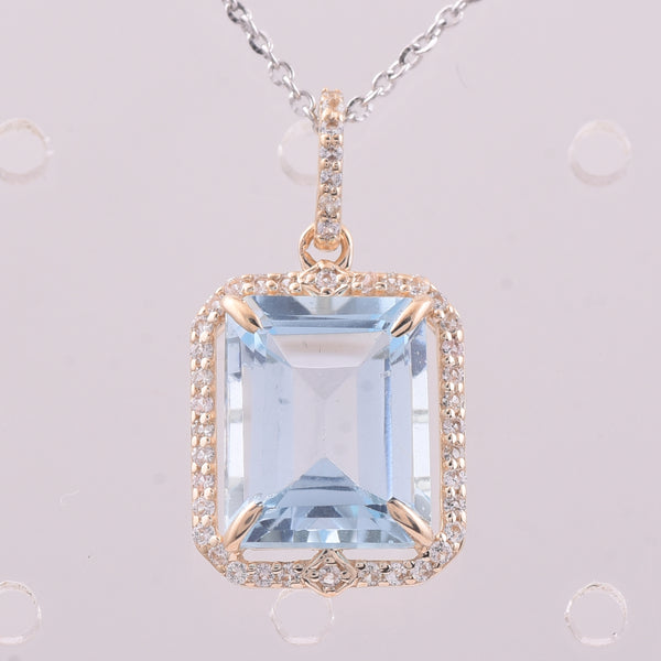 4.41 Ct Octagon Blue Topaz 9K Gold Pendant