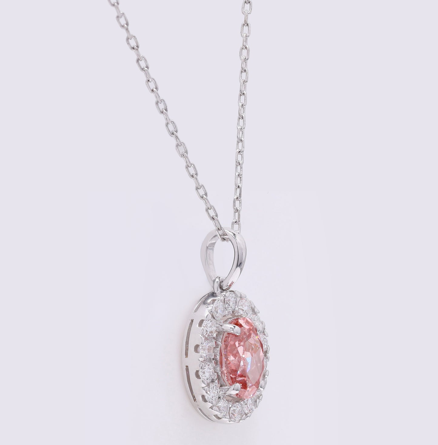 1.38 Carats Fancy Intense Pink Lab Grown Diamond 14K Gold Pendant