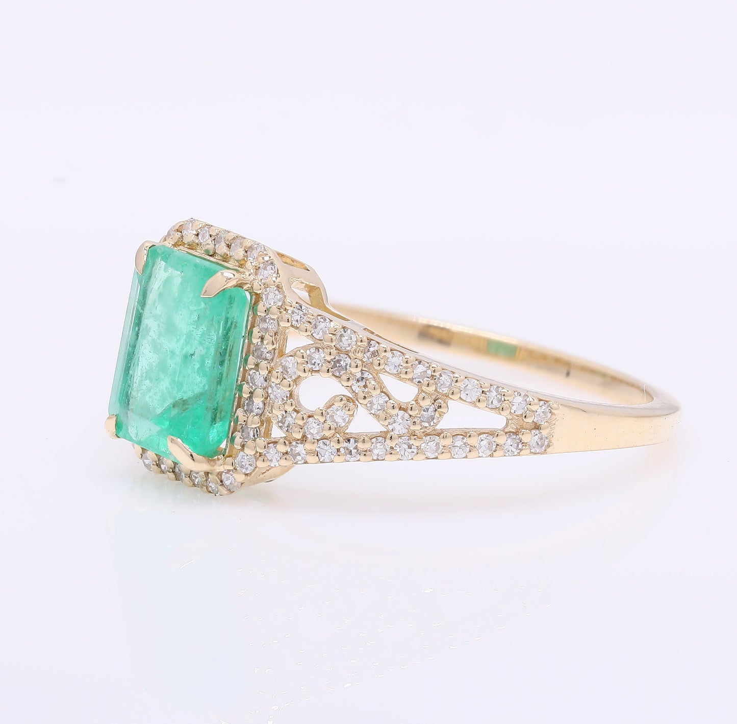 1.73 Ct Octagon Step Cut Natural Emerald 14K Gold Ring