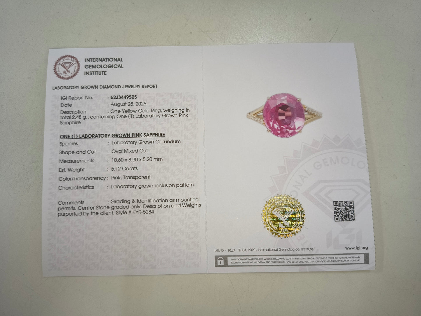 5.16 Ct Oval Mixed Cut Lab Grown Pink Sapphire 14K Gold Ring