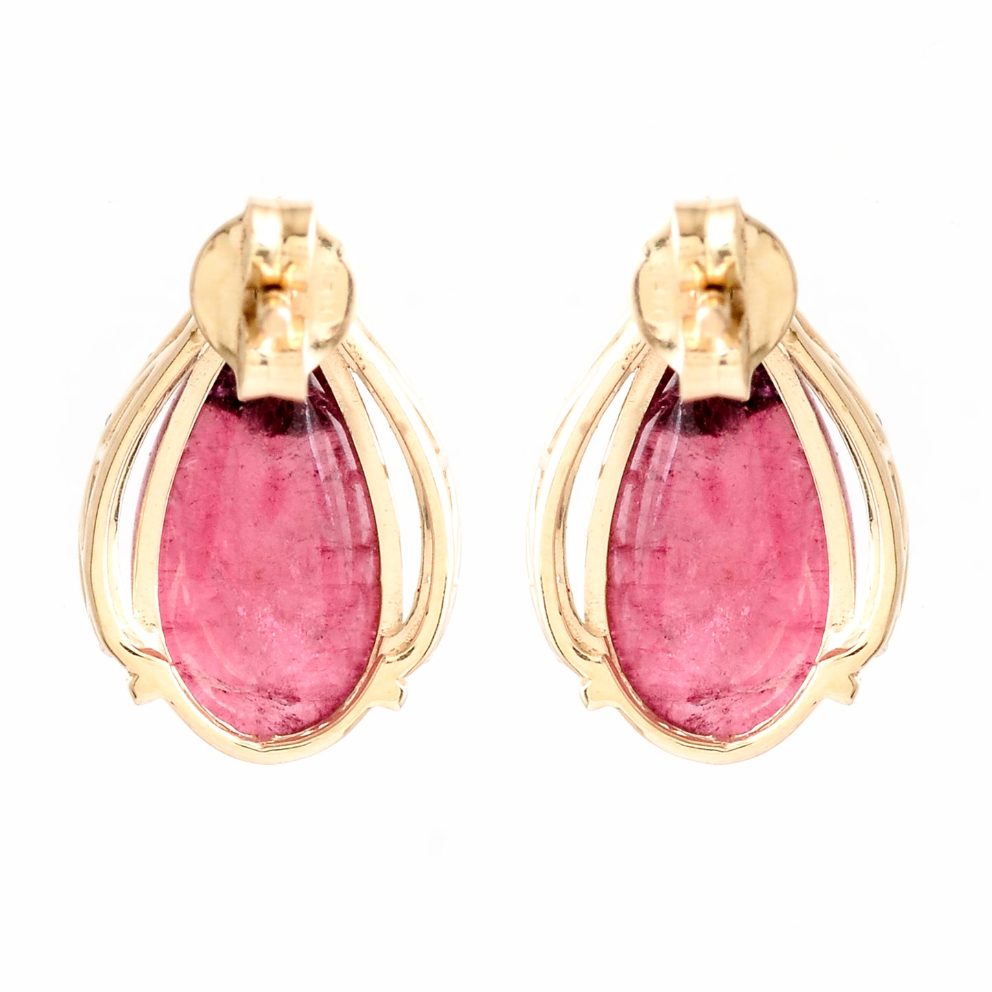 7.21 Ct Pear Cabochon Natural Tourmaline 14K Gold Earrings