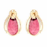 7.21 Ct Pear Cabochon Natural Tourmaline 14K Gold Earrings