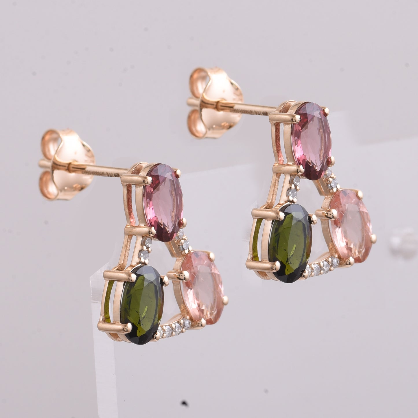 2.64 Ct Oval Mixed Cut Natural Tourmaline 14K Gold Earrings