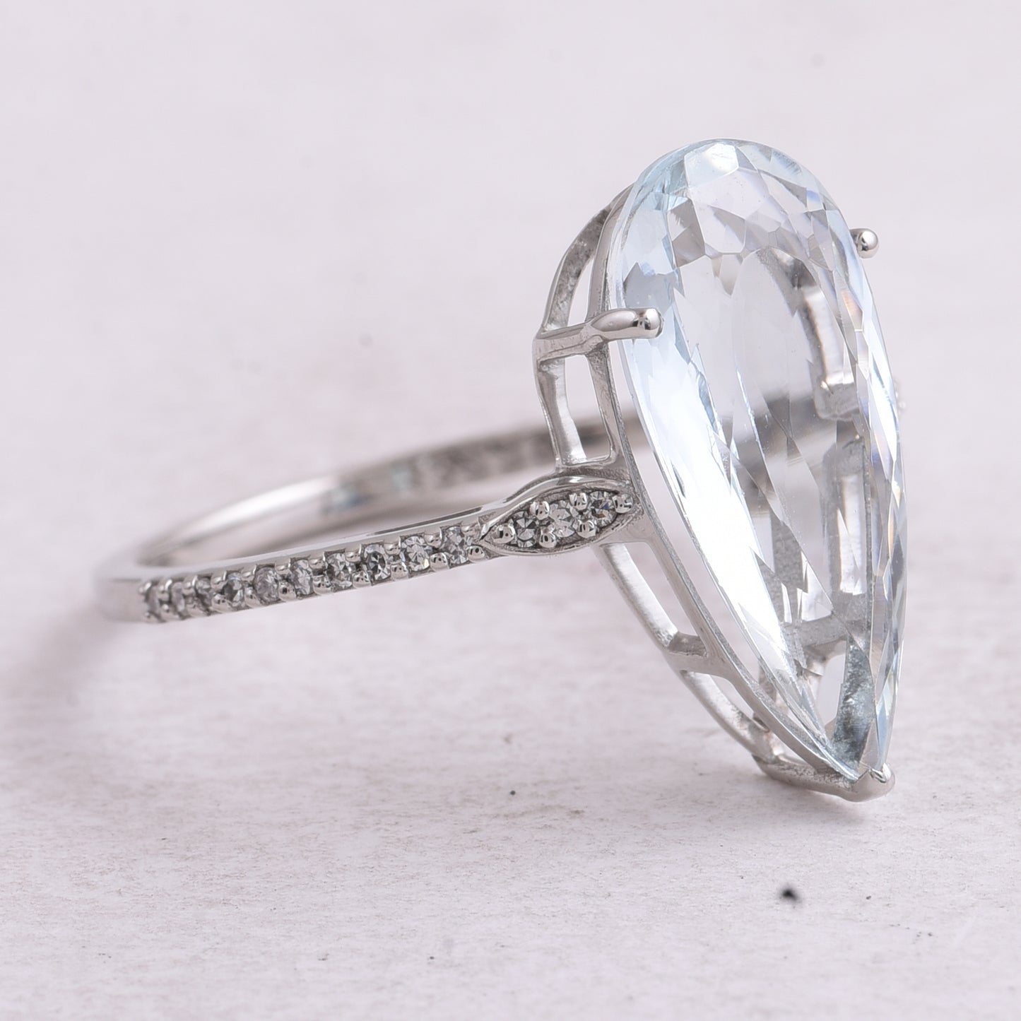 3.20 Ct Pear Mixed Cut Natural Aquamarine 950 Platinum Ring