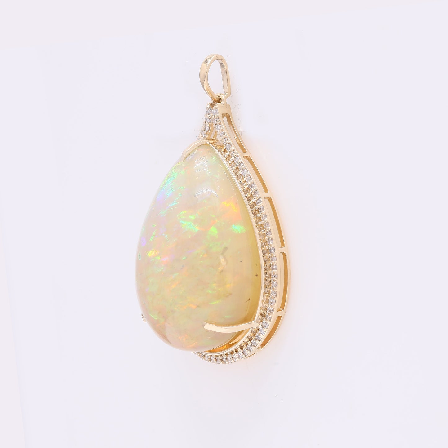 27.82 Ct Pear Cabochon Natural Opal 14K Gold Pendant