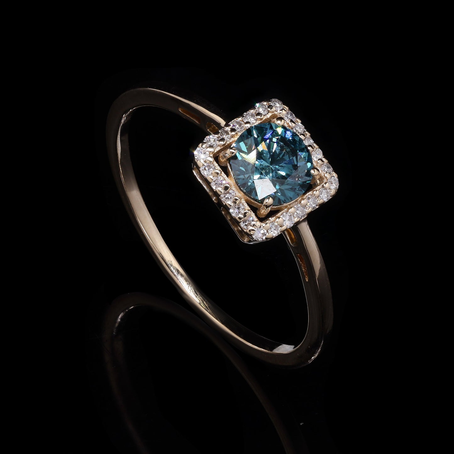 0.57 Ct Round Blue Diamond 14K Gold Ring