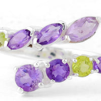 1.42 Ct Round Amethyst, Peridot, Cubic Zirconia 925 Sterling Silver Ring