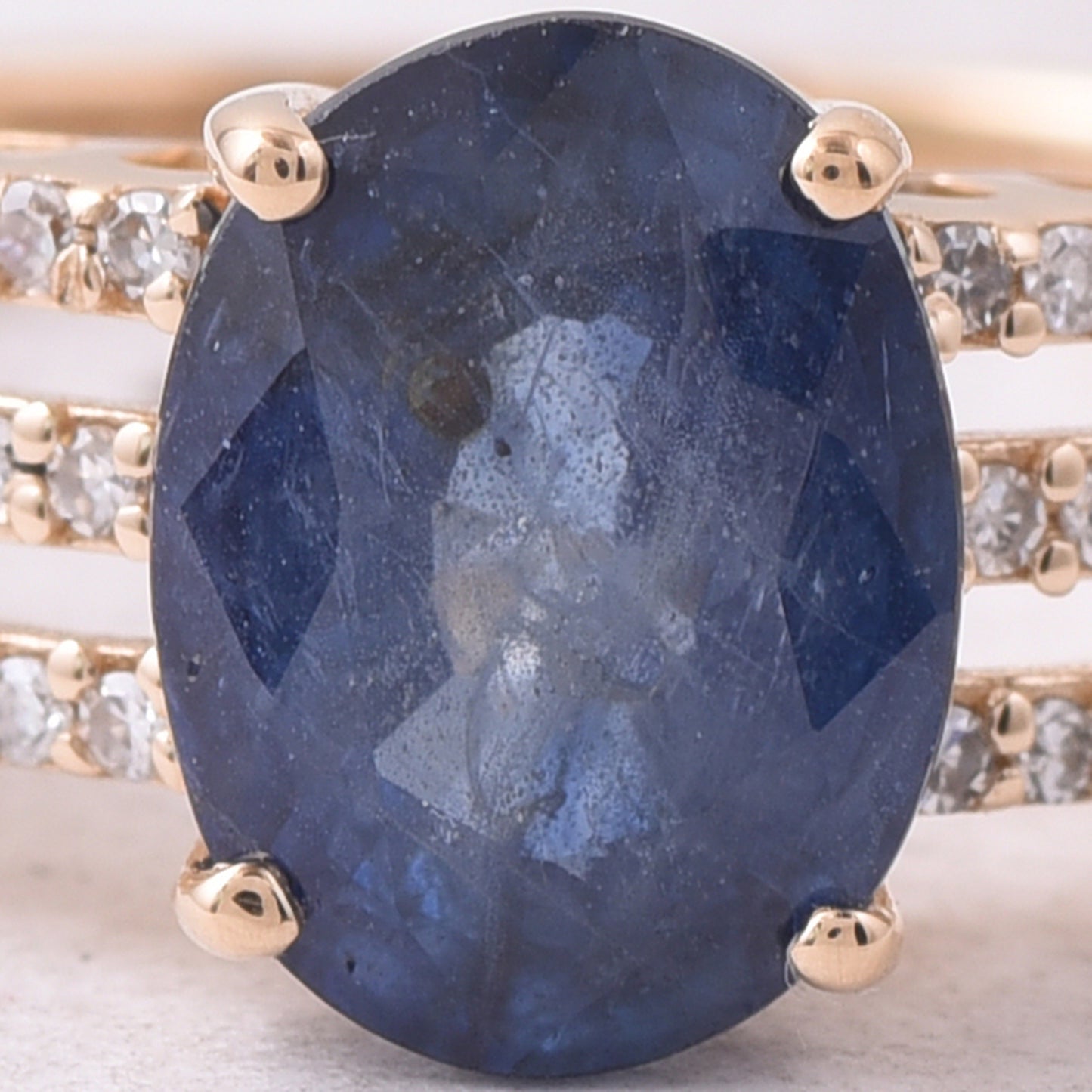 2.18 Ct Oval Mixed Cut Natural Sapphire 14K Gold Ring