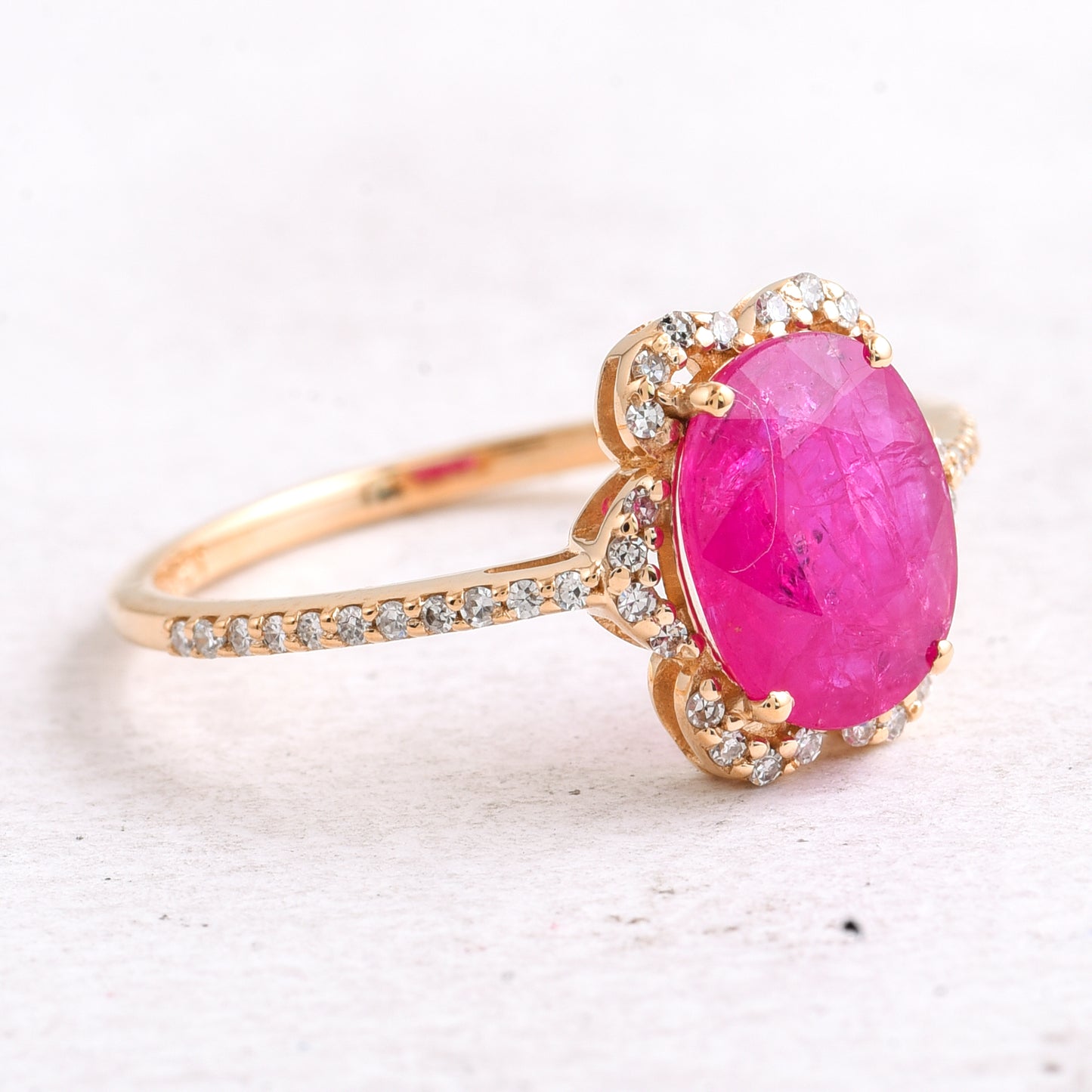 2.05 Ct Oval Mixed Cut Natural Ruby 14K Gold Ring