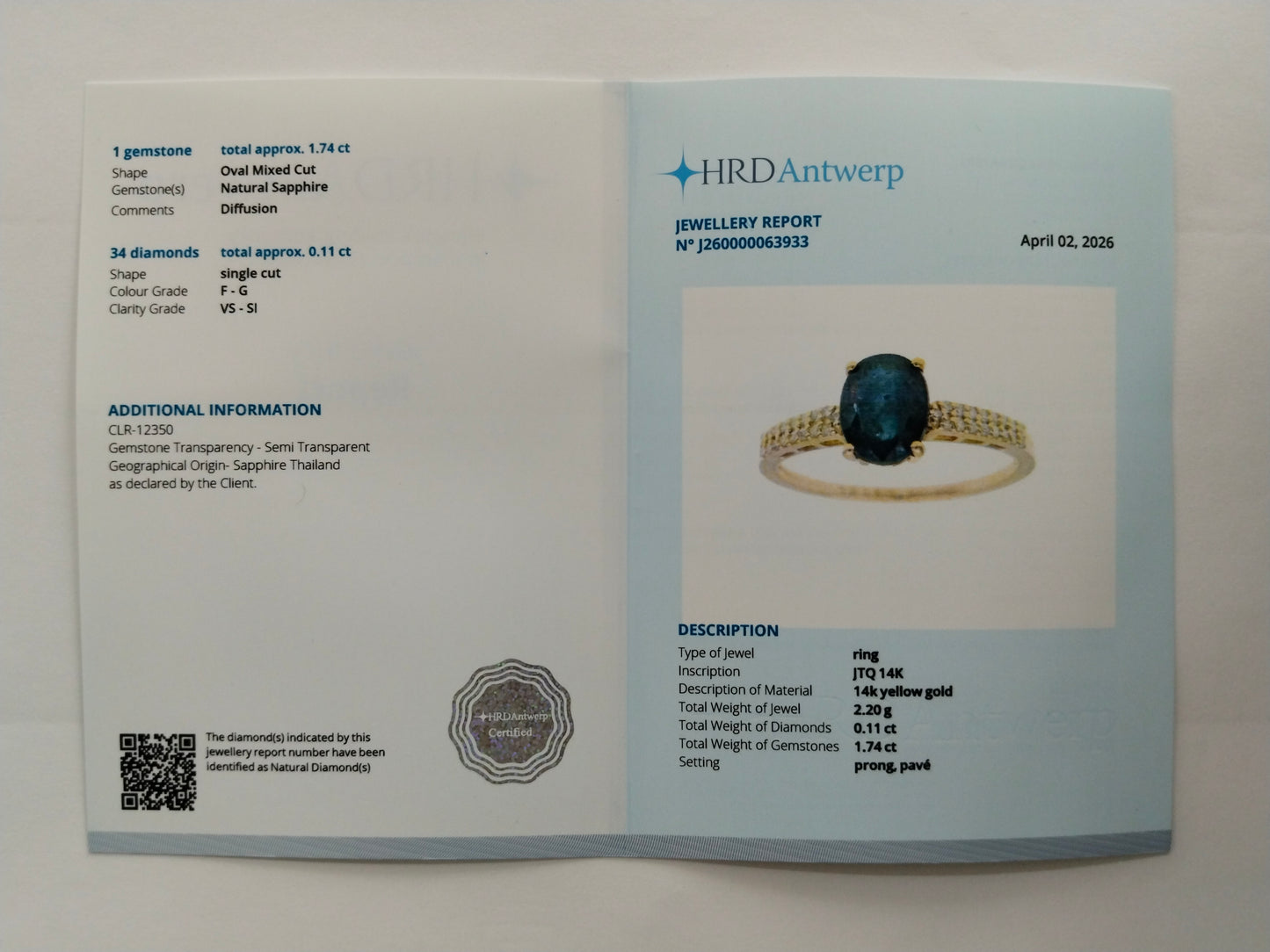 1.85 Ct Oval Mixed Cut Natural Sapphire 14K Gold Ring