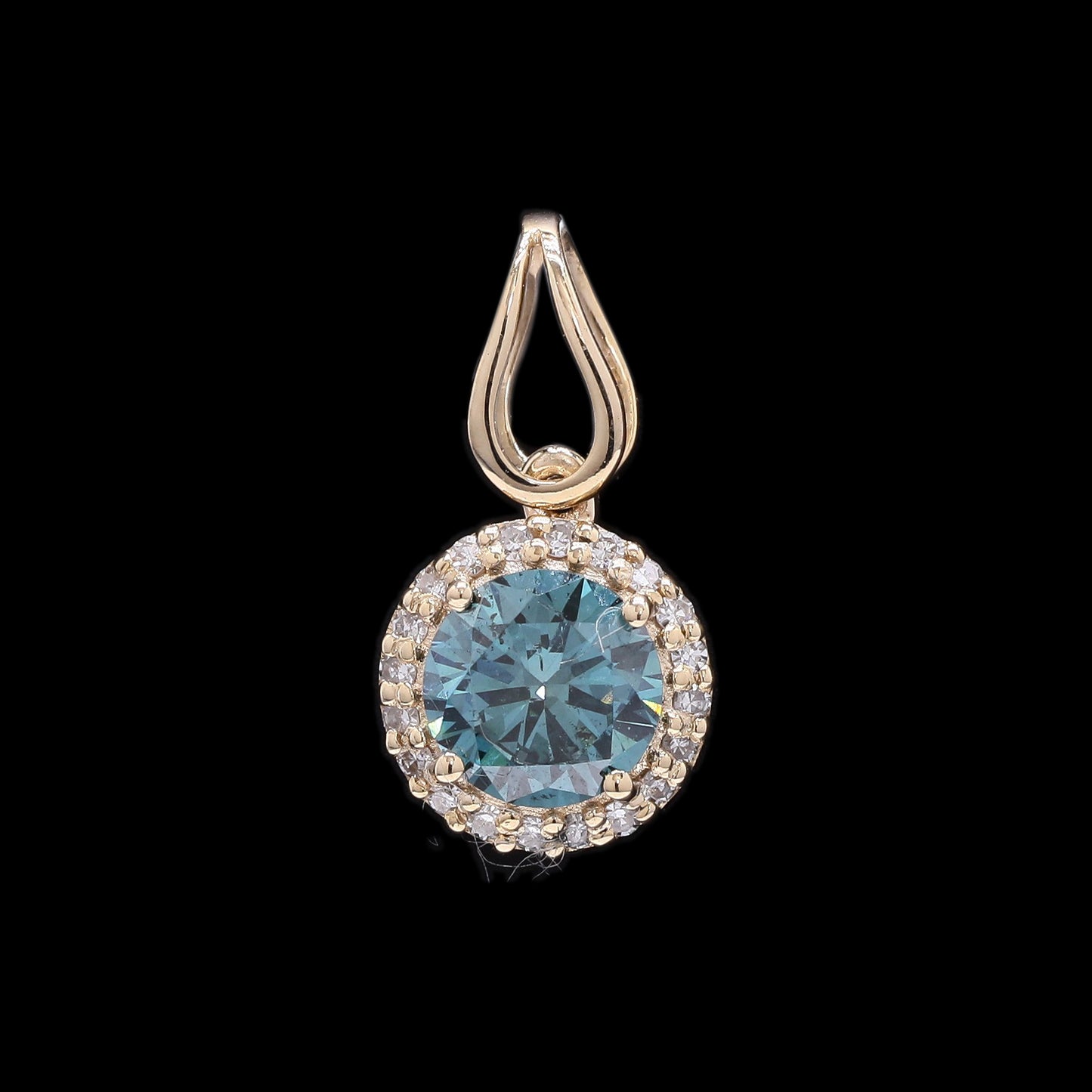 0.62 Ct Round Blue Diamond 14K Gold Pendant