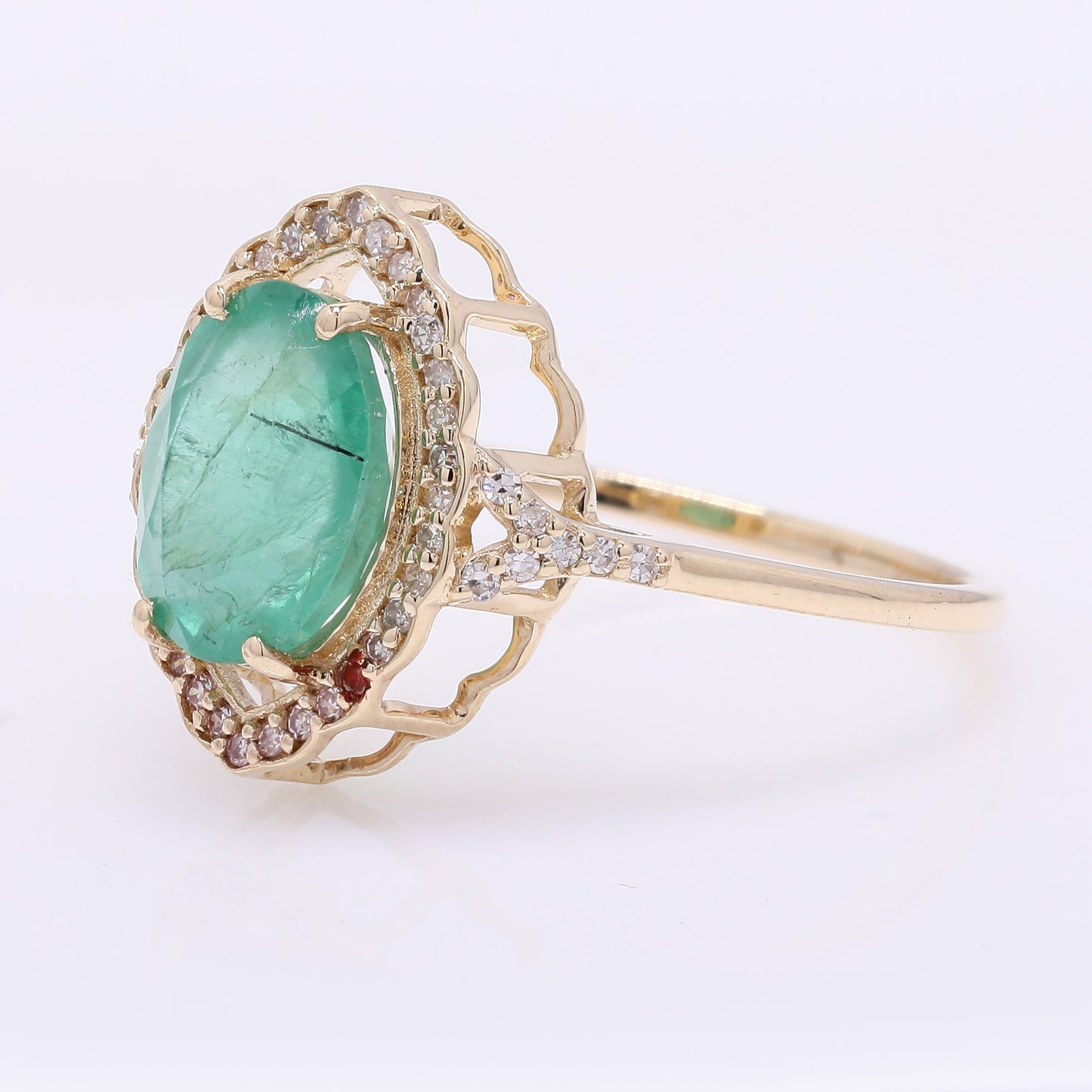 2.41 Ct Oval Mixed Cut Natural Emerald 14K Gold Ring