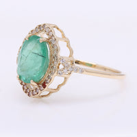 2.41 Ct Oval Mixed Cut Natural Emerald 14K Gold Ring