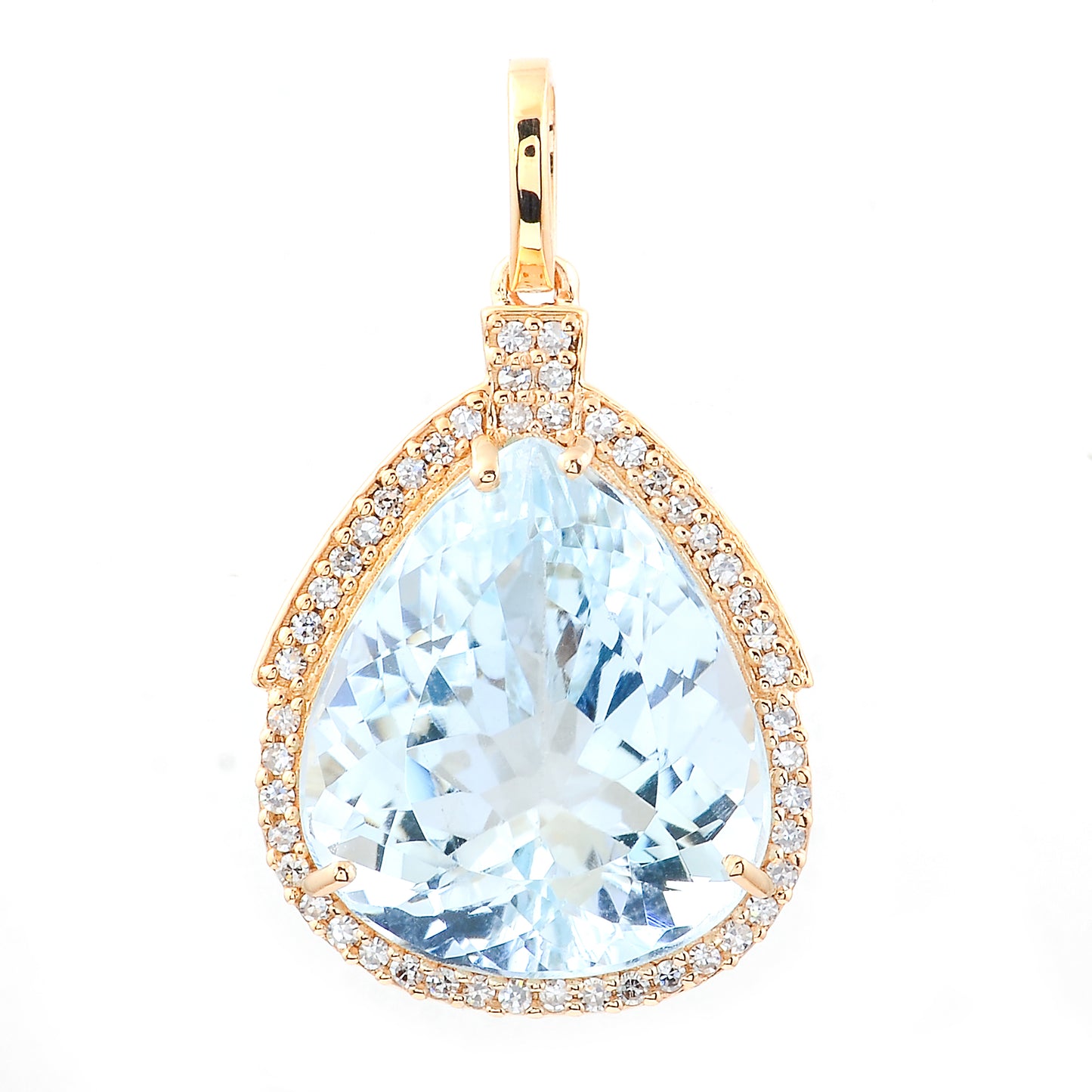 7.05 Ct Pear Mixed Cut Natural Aquamarine 14K Gold Pendant