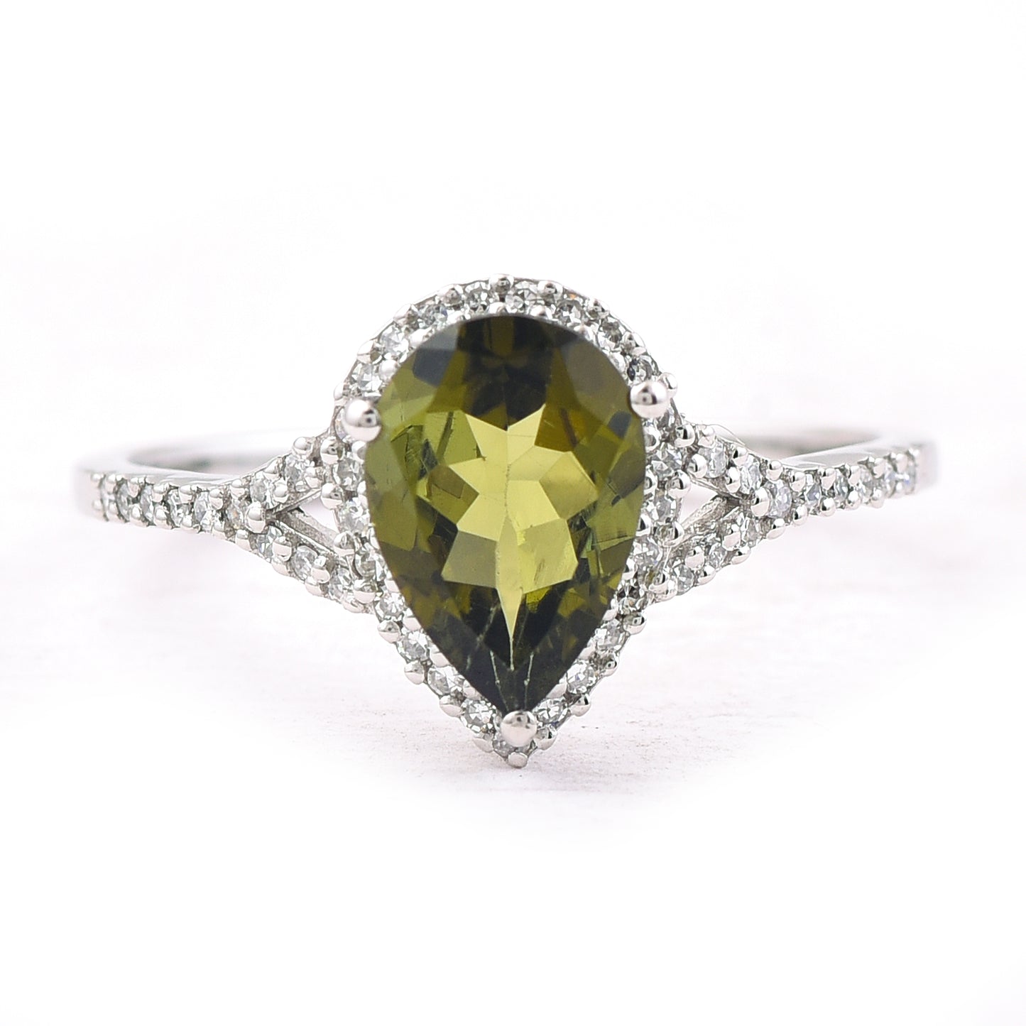 1.44 Ct Pear Mixed Cut Natural Green Tourmaline 950 Platinum Ring