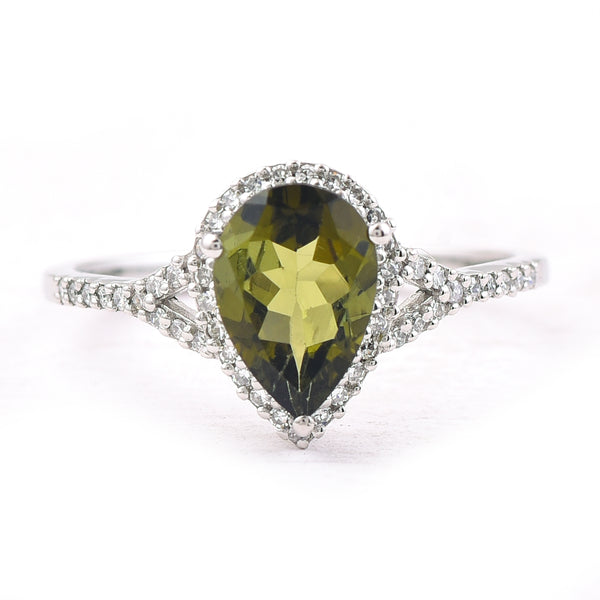 1.44 Ct Pear Mixed Cut Natural Green Tourmaline 950 Platinum Ring