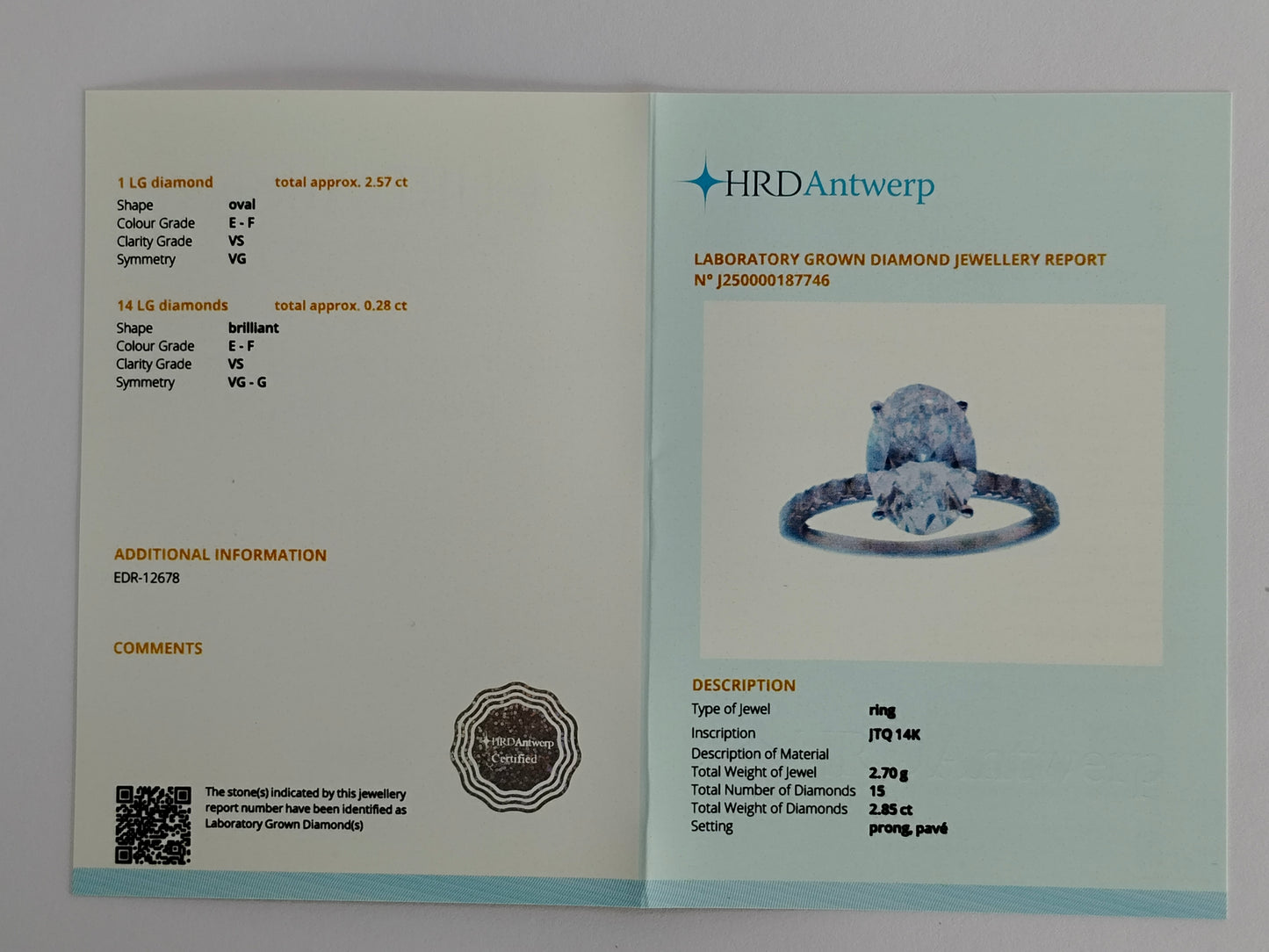 2.85 Carats Lab Grown Diamond 14K Gold Ring