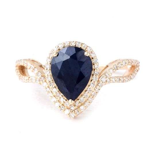 2.59 Ct Pear Mixed Cut Natural Corundum Sapphire 14K Gold Ring