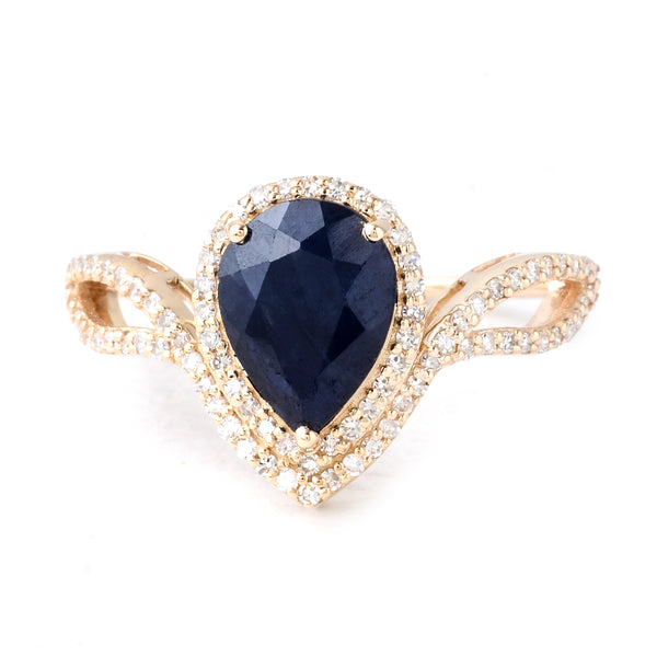 2.59 Ct Pear Mixed Cut Natural Corundum Sapphire 14K Gold Ring