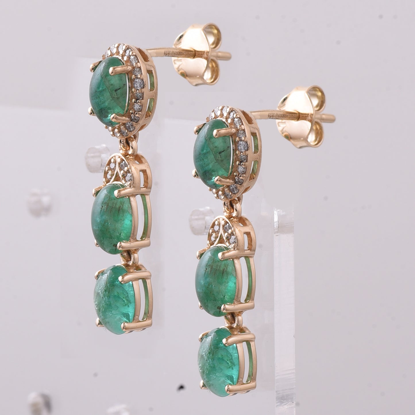 2.68 Ct Oval Cabochon Cut Natural Emerald 14K Gold Earrings