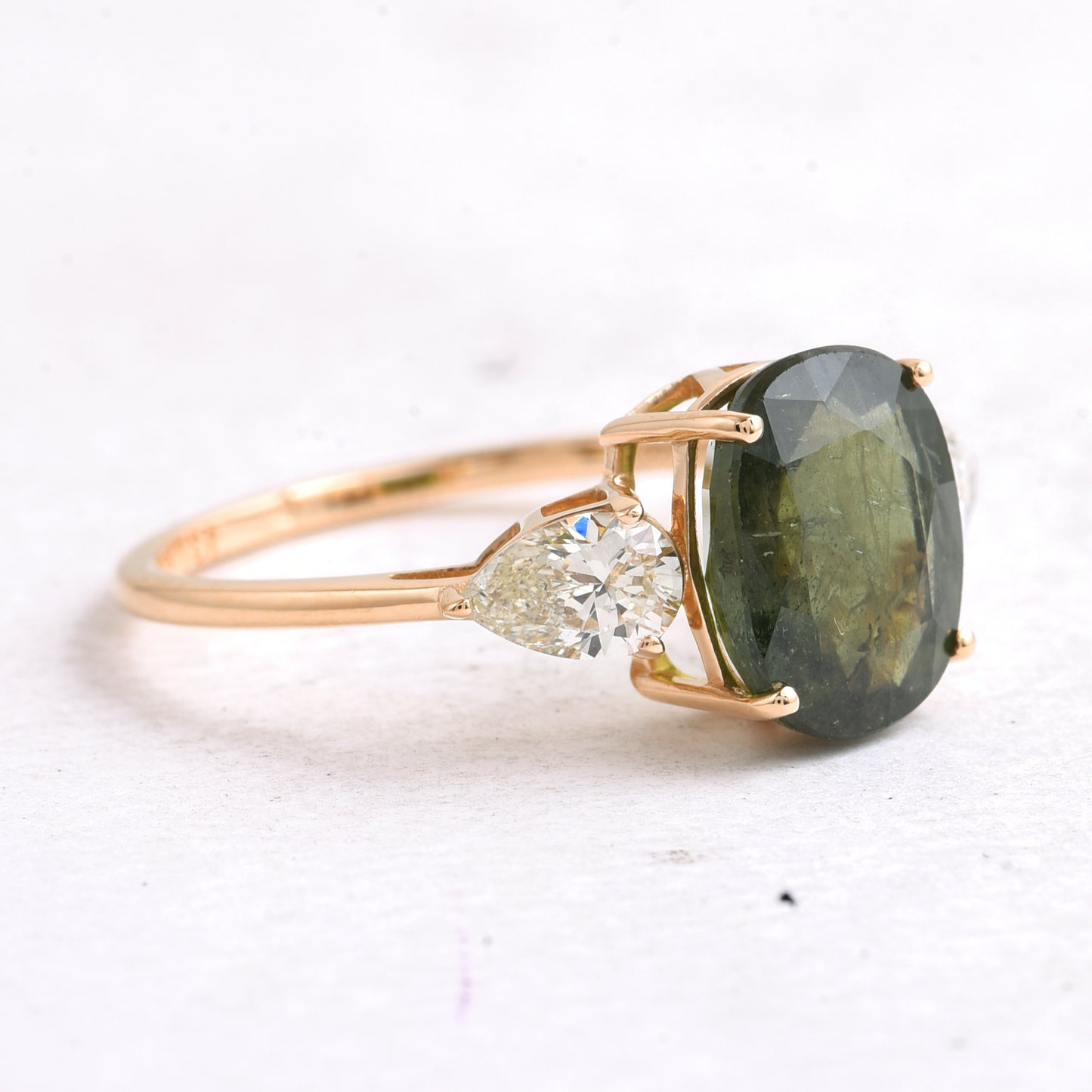 4.06 Ct Cushion Mixed Cut Natural Green Sapphire 14K Gold Ring