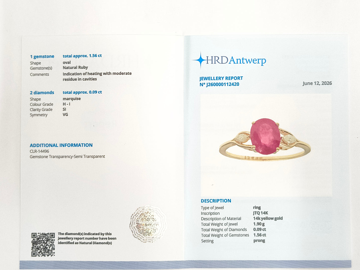 1.65 Ct Oval Natural Ruby 14K Gold Ring