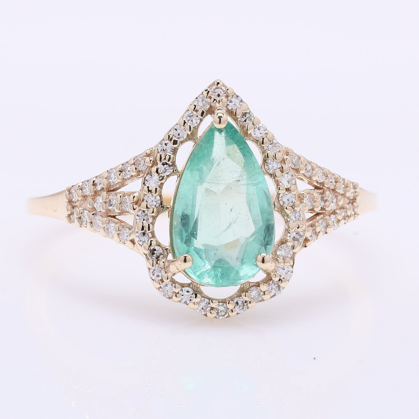 1.26 Ct Pear Mixed Cut Natural Emerald 14K Gold Ring