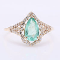 1.26 Ct Pear Mixed Cut Natural Emerald 14K Gold Ring