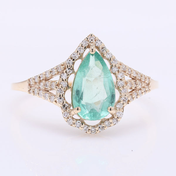 1.26 Ct Pear Mixed Cut Natural Emerald 14K Gold Ring