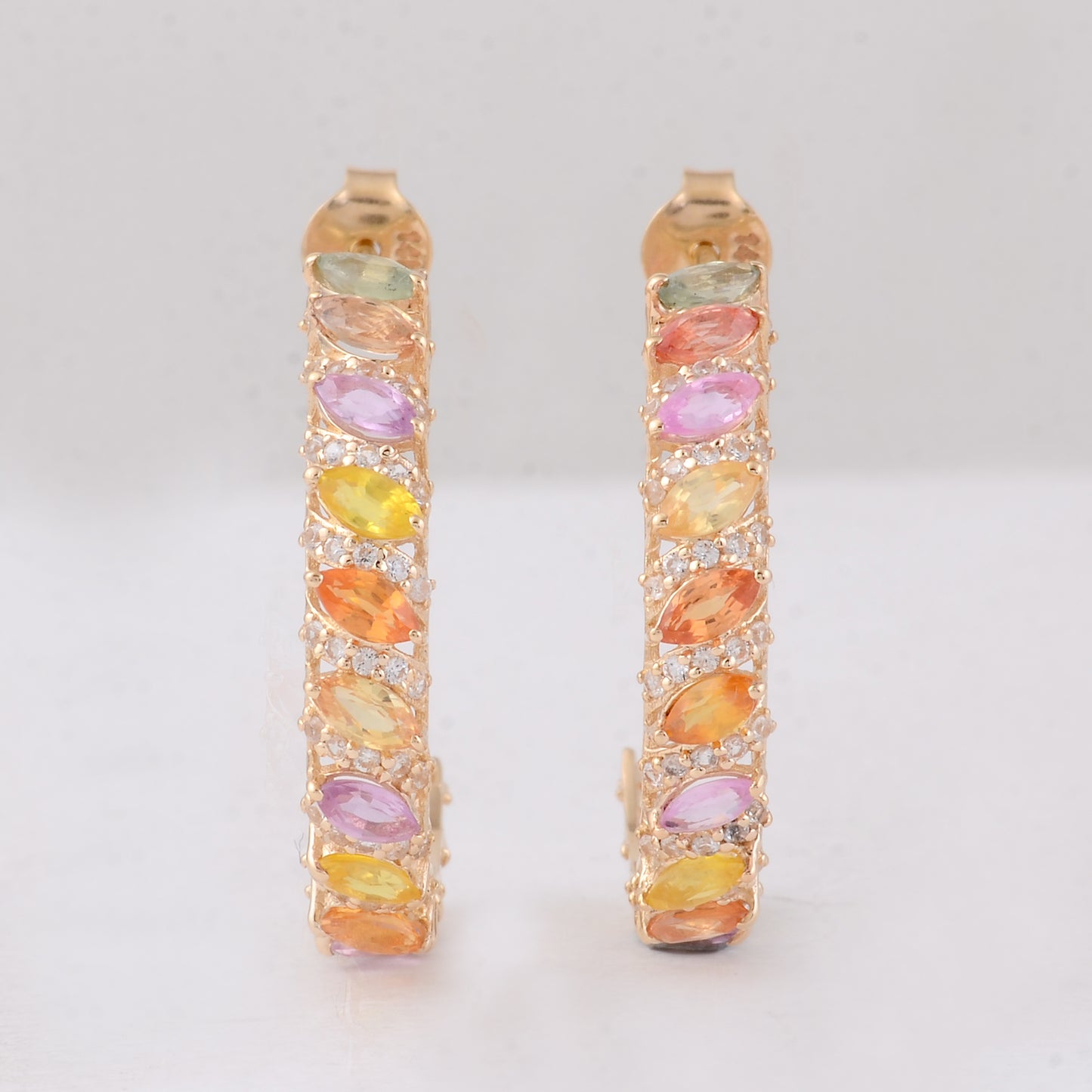 3.12 Ct Marquise Multi Sapphire 14K Gold Earrings