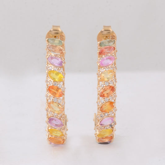 3.12 Ct Marquise Multi Sapphire 14K Gold Earrings