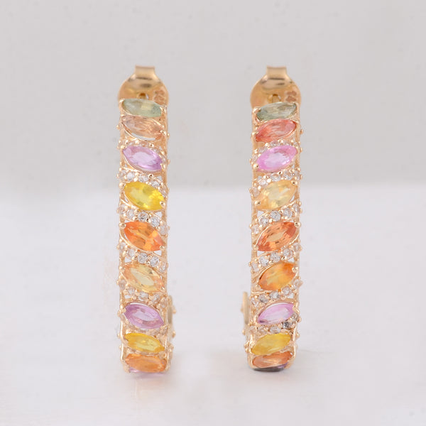 3.12 Ct Marquise Multi Sapphire 14K Gold Earrings