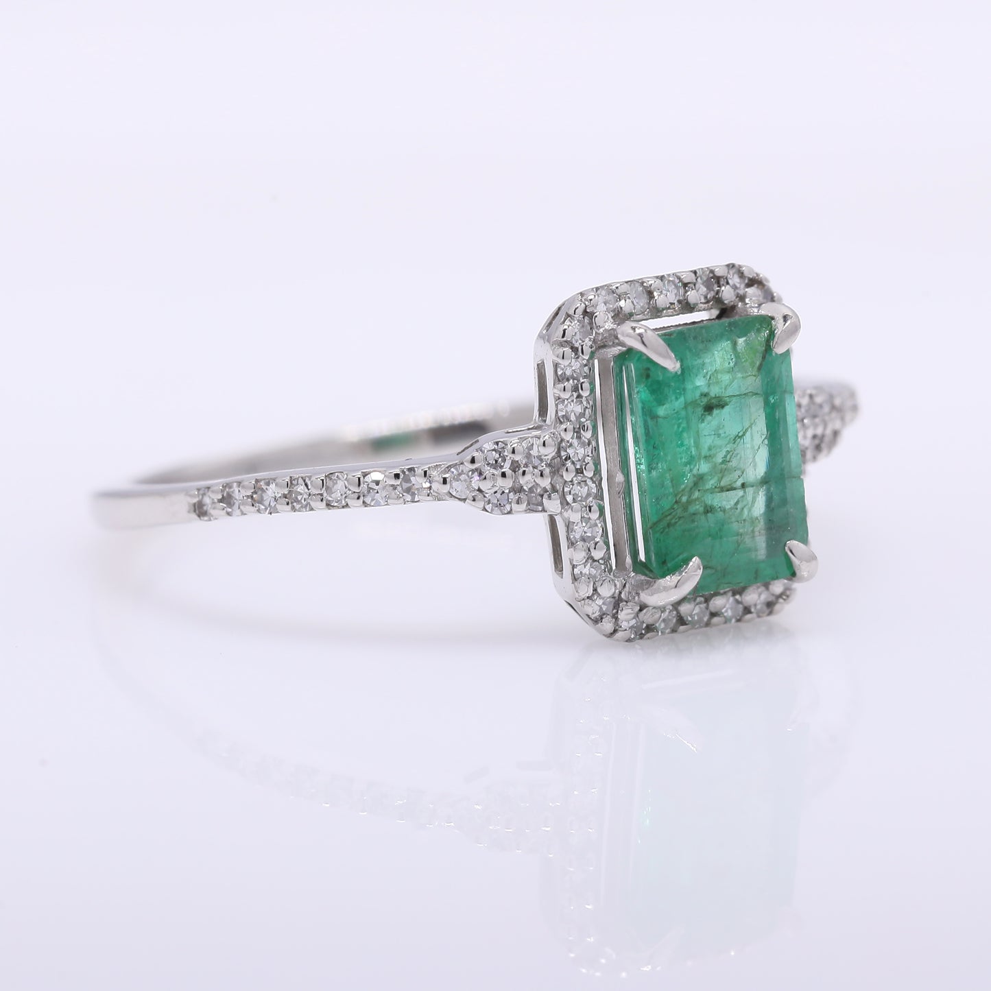 1.00 Ct Octagon Step Cut Natural Emerald 950 Platinum Ring
