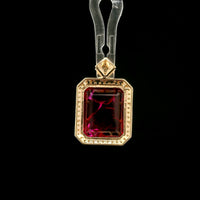 5.95 Ct Emerald Cut Lab Grown Ruby 14K Gold Pendant