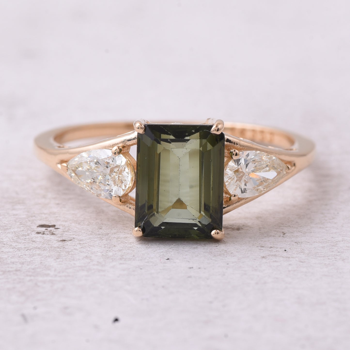 2.40 Ct Octagon Step Cut Natural Green Tourmaline 14K Gold Ring
